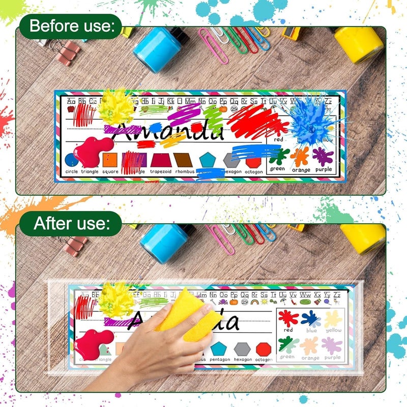 Meetory 36 PCS Upgraded Nameplate Pocket, 15.3'' x 4.5'' Self Adhesive Desk Nameplates Name Tag Pocket,No Residue Clear Plastic View Name Tag Sleeves for Classroom Desk, Office Supplies (15.3 x 4.5'') - Image 4
